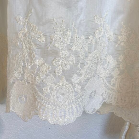 Taelynn Sheer Ivory Long Sleeve Button Down Blouse V Neck Ruffle Collar Sz Med - Picture 8 of 11